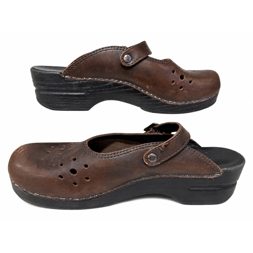 Dansko Brown Leather Mary Jane Clog EU 38 US 7.5-8 Perforated Memory Foam 1408-1